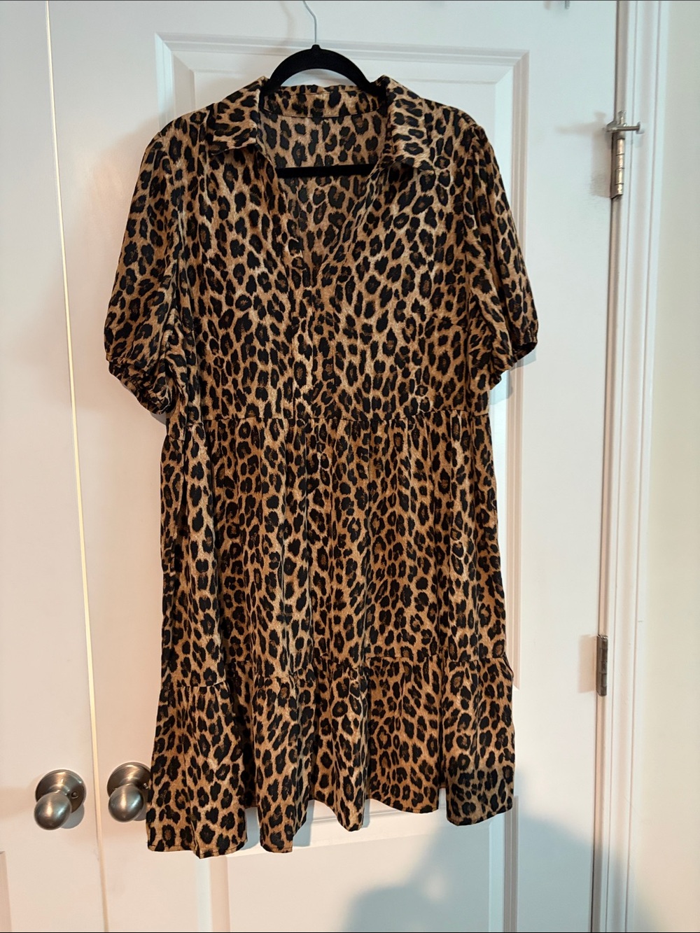 Leopard Print Casual Short Sleeve Dress in Brown/Black